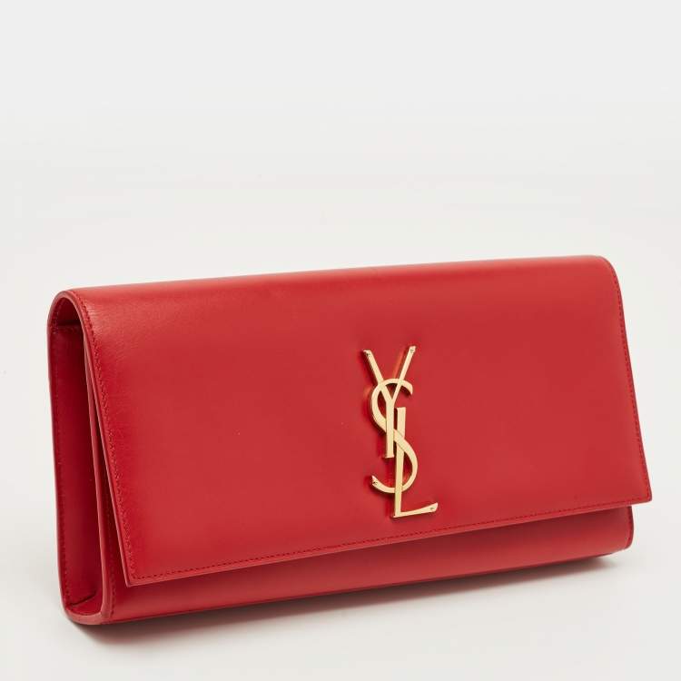 Pre Owned Saint Laurent Red Leather Cassandre Clutch