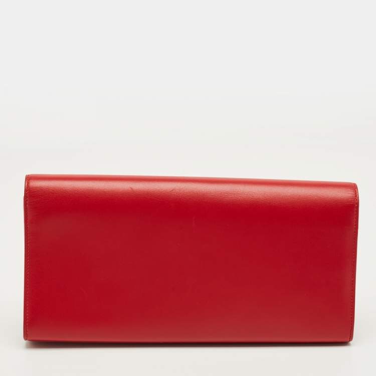 Pre Owned Saint Laurent Red Leather Cassandre Clutch