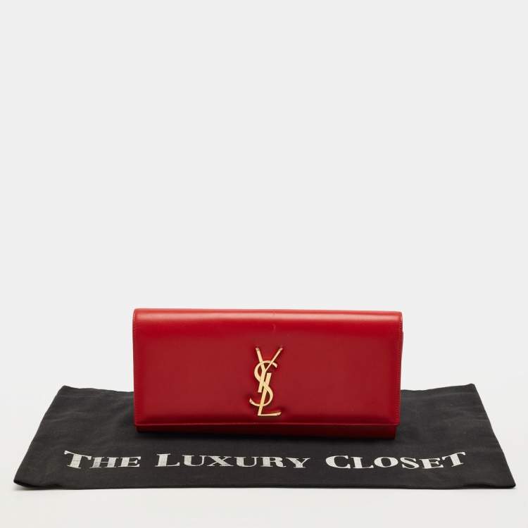 Pre Owned Saint Laurent Red Leather Cassandre Clutch