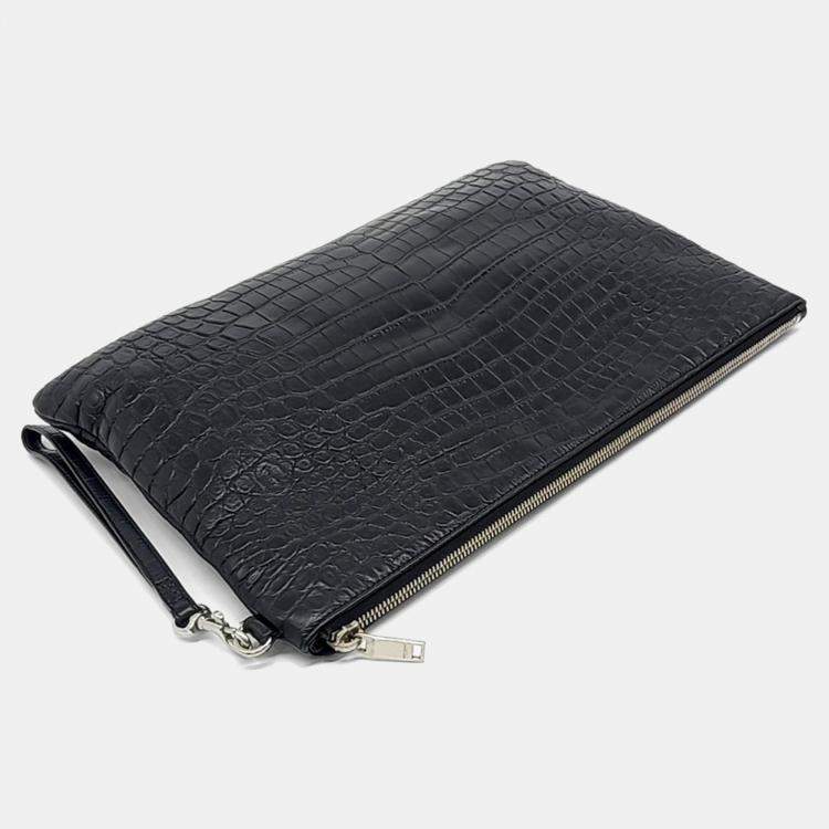 Pre Owned Saint Laurent Paris Black Leather Monogram Clutch