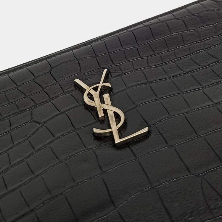 Pre Owned Saint Laurent Paris Black Leather Monogram Clutch