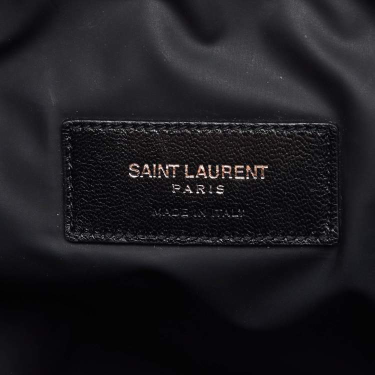 Pre Owned Saint Laurent Black/Khaki Stripe Canvas and Leather Zip Pouch