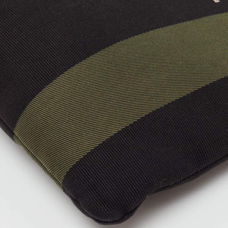 Pre Owned Saint Laurent Black/Khaki Stripe Canvas and Leather Zip Pouch