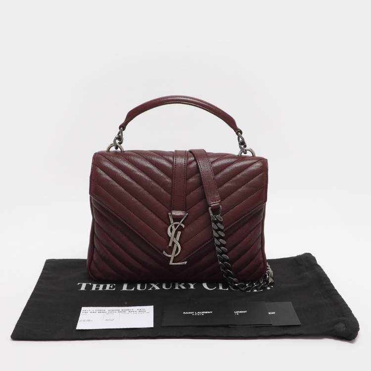 Pre Owned Saint Laurent Burgundy Matelassé Leather Medium College Top Handle Bag