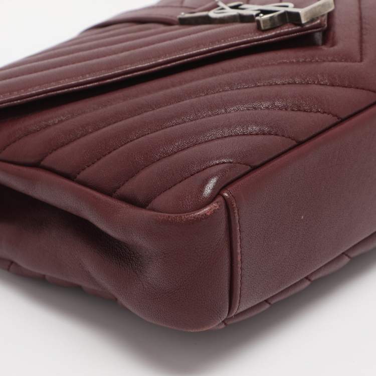 Pre Owned Saint Laurent Burgundy Matelassé Leather Medium College Top Handle Bag