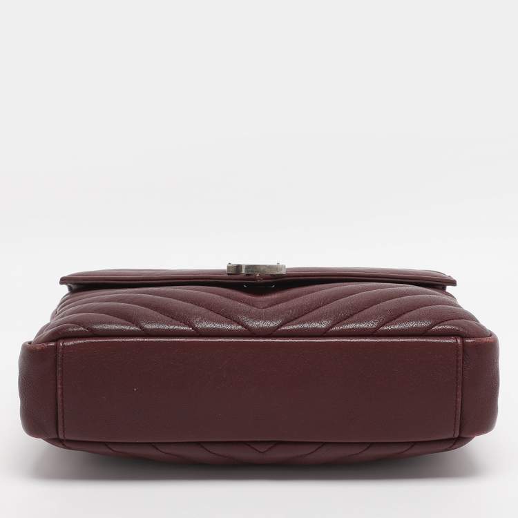 Pre Owned Saint Laurent Burgundy Matelassé Leather Medium College Top Handle Bag