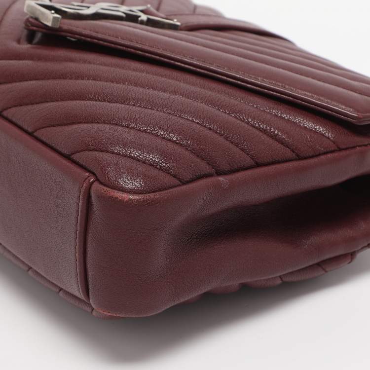 Pre Owned Saint Laurent Burgundy Matelassé Leather Medium College Top Handle Bag