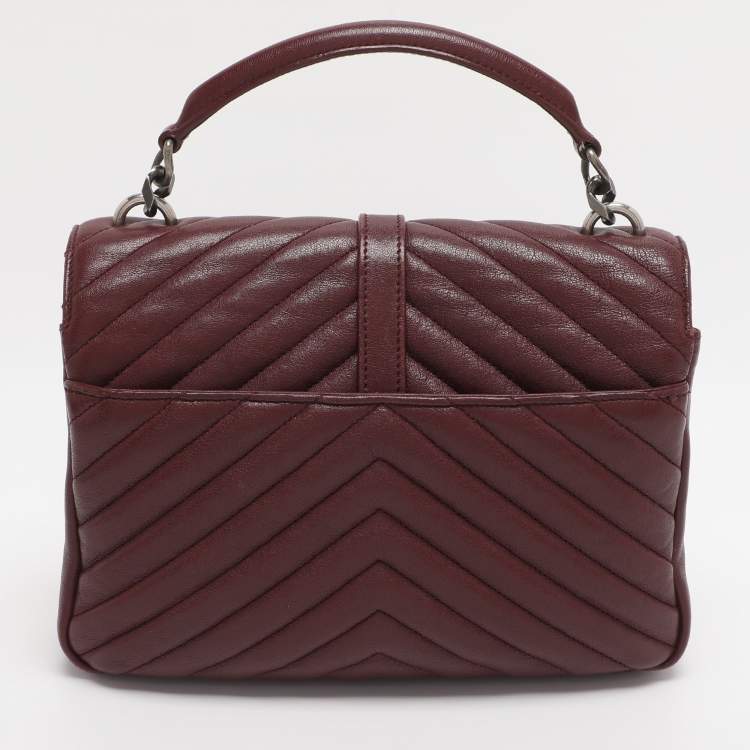 Pre Owned Saint Laurent Burgundy Matelassé Leather Medium College Top Handle Bag
