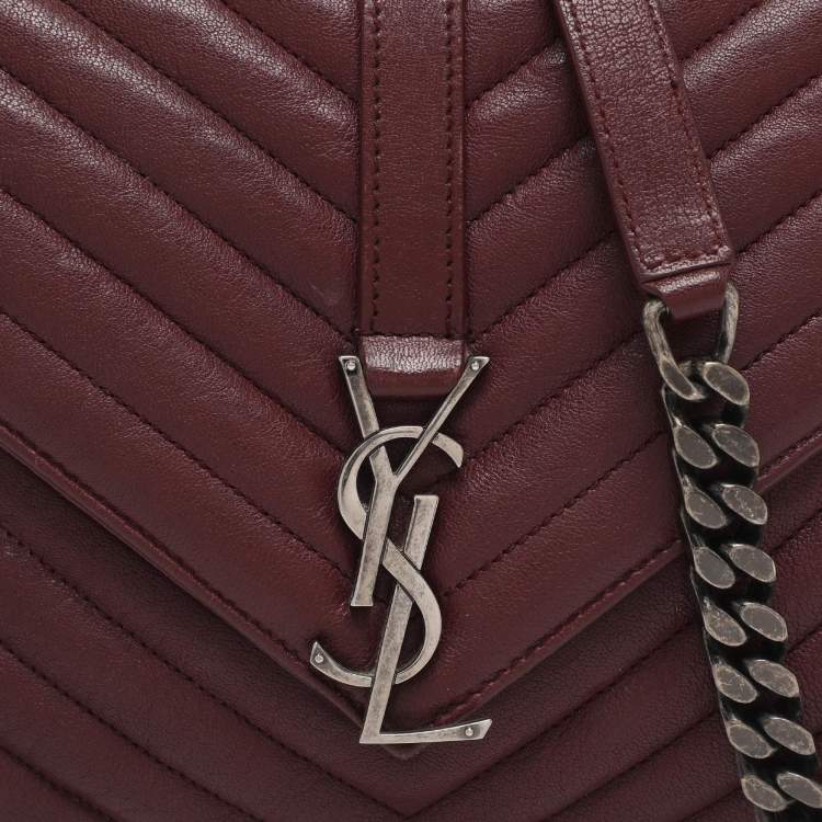 Pre Owned Saint Laurent Burgundy Matelassé Leather Medium College Top Handle Bag