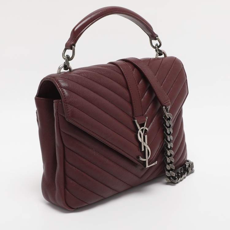 Pre Owned Saint Laurent Burgundy Matelassé Leather Medium College Top Handle Bag