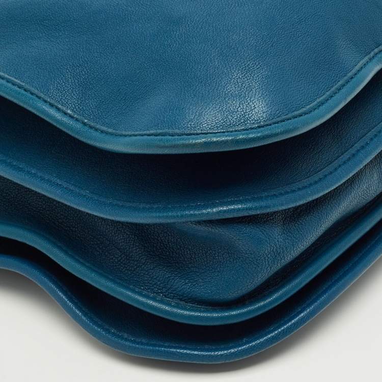 Pre Owned Saint Laurent Teal Blue Leather Medium Cabas Chyc Shoulder Bag