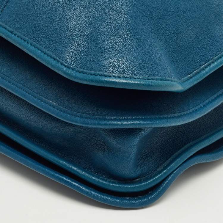Pre Owned Saint Laurent Teal Blue Leather Medium Cabas Chyc Shoulder Bag