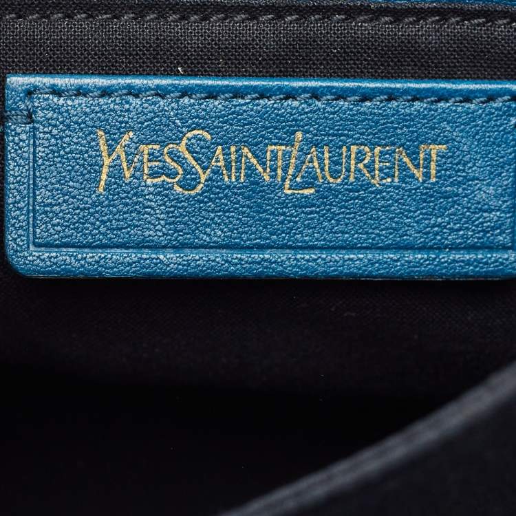 Pre Owned Saint Laurent Teal Blue Leather Medium Cabas Chyc Shoulder Bag