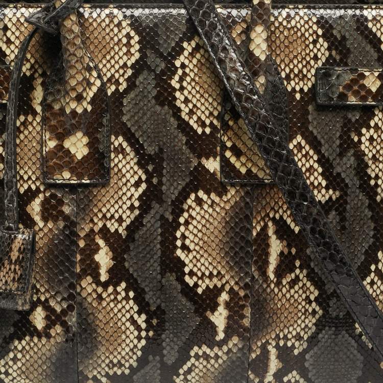 Pre Owned Saint Laurent Cream/Grey Python Small Classic Sac De Jour Tote