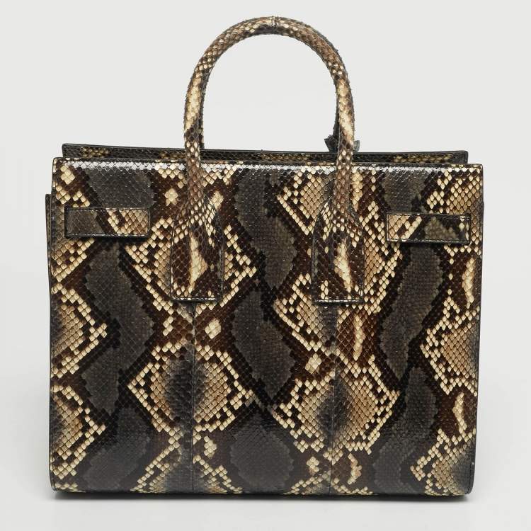 Pre Owned Saint Laurent Cream/Grey Python Small Classic Sac De Jour Tote
