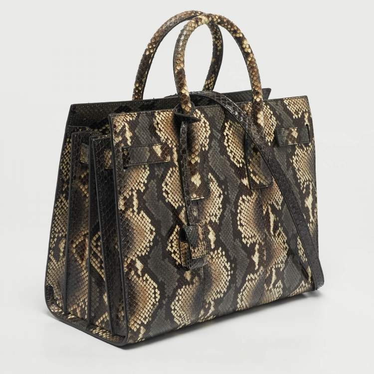 Pre Owned Saint Laurent Cream/Grey Python Small Classic Sac De Jour Tote