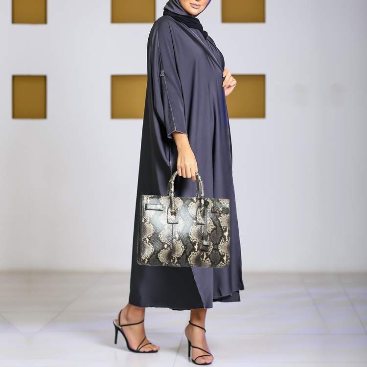 Pre Owned Saint Laurent Cream/Grey Python Small Classic Sac De Jour Tote