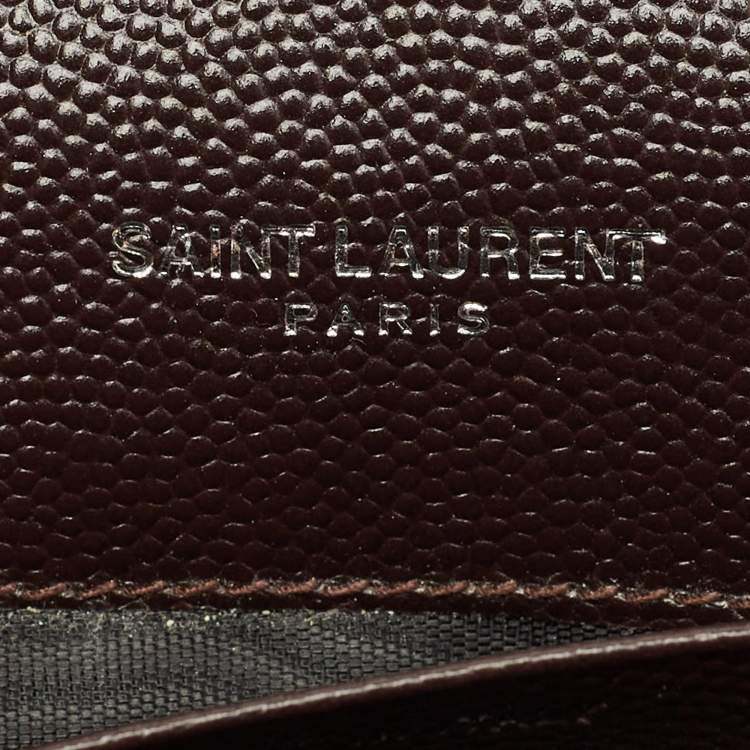 Pre Owned Saint Laurent Dark Burgundy Matelassé Leather Cassandre Wallet on Chain