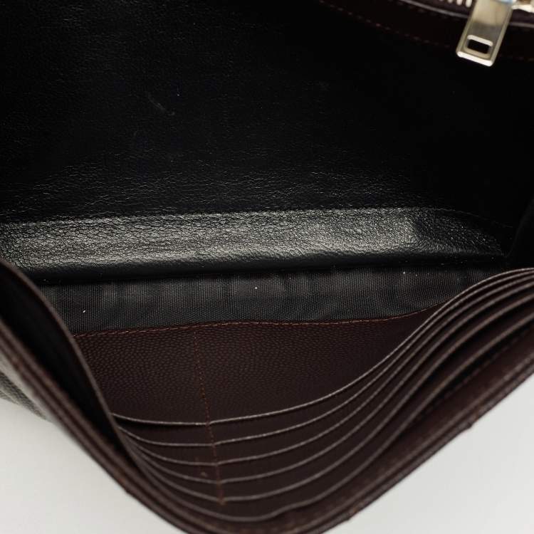 Pre Owned Saint Laurent Dark Burgundy Matelassé Leather Cassandre Wallet on Chain