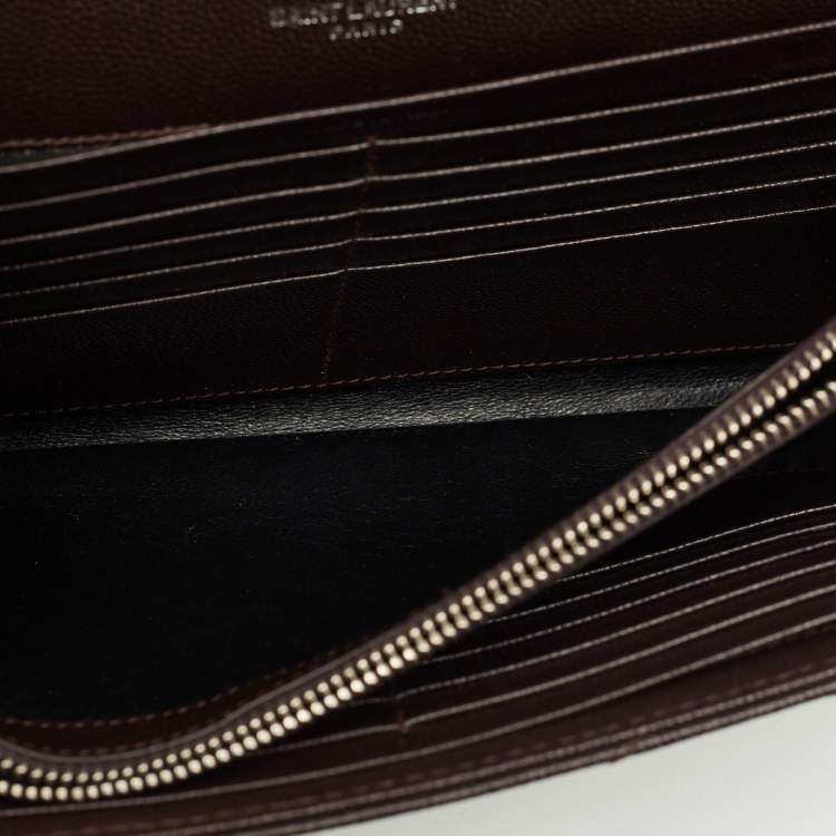 Pre Owned Saint Laurent Dark Burgundy Matelassé Leather Cassandre Wallet on Chain