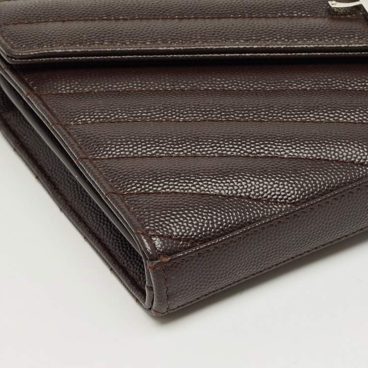 Pre Owned Saint Laurent Dark Burgundy Matelassé Leather Cassandre Wallet on Chain