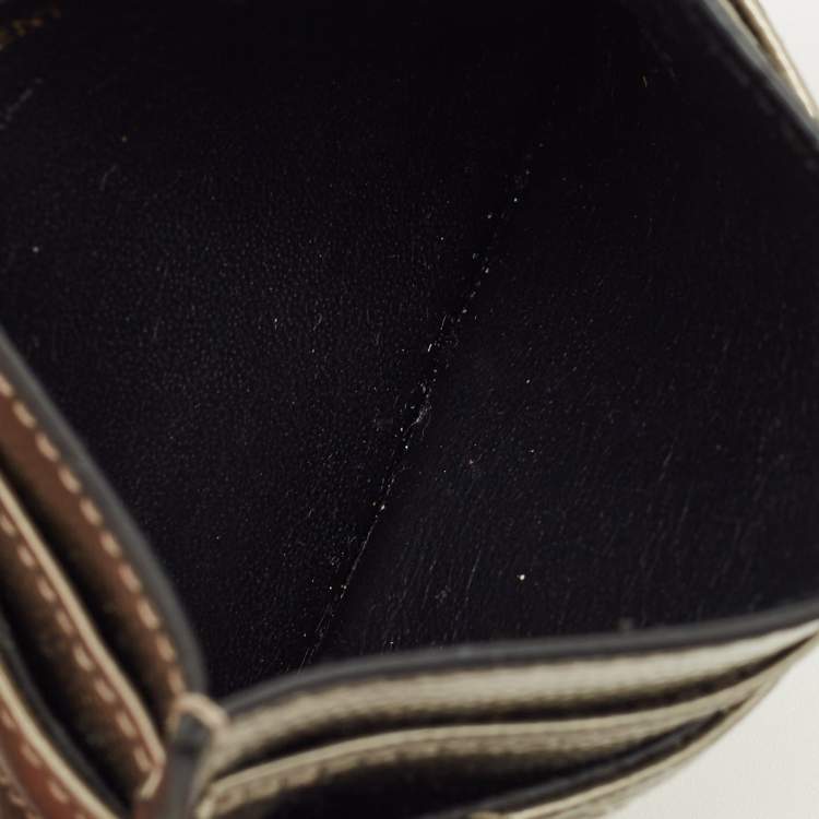 Pre Owned Saint Laurent Metallic Matelassé Leather Monogram Card Holder