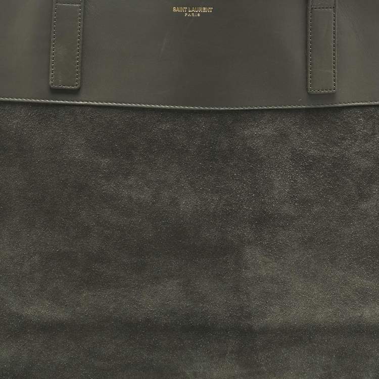 Pre Owned Saint Laurent Grey Suede and Leather Suede Reversible Shopper Tote