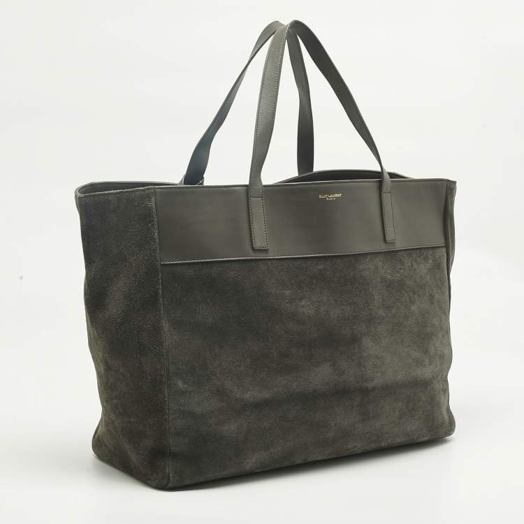 Pre Owned Saint Laurent Grey Suede and Leather Suede Reversible Shopper Tote