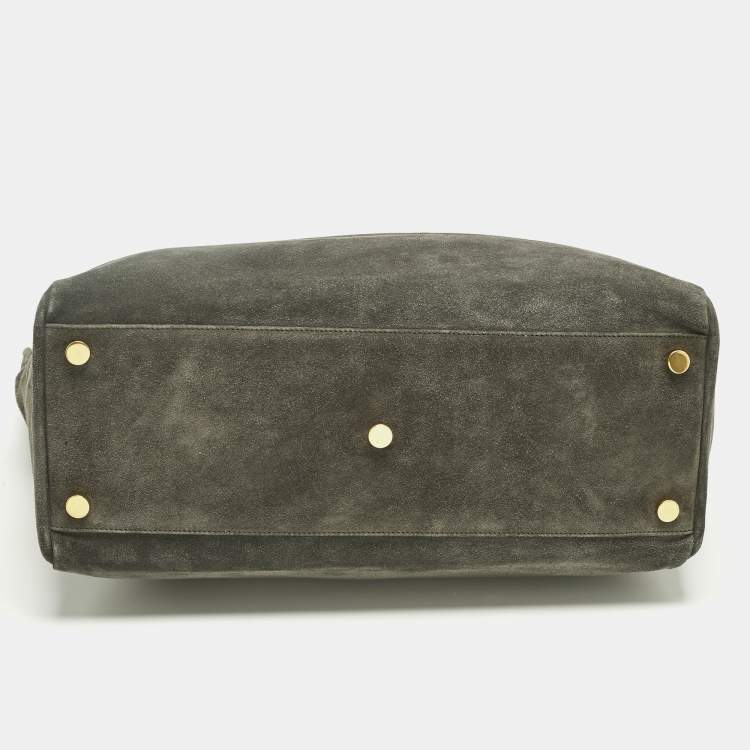Pre Owned Saint Laurent Grey Suede and Leather Suede Reversible Shopper Tote