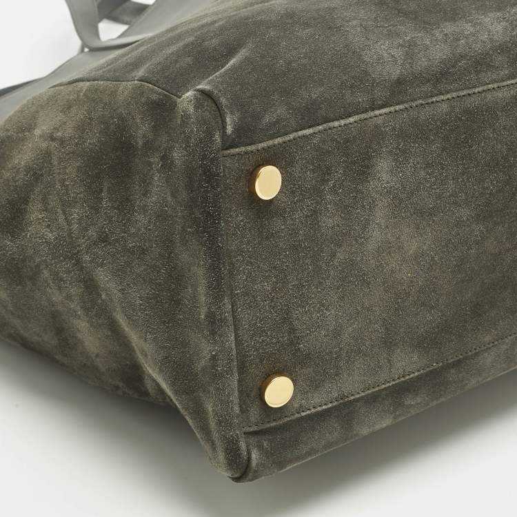 Pre Owned Saint Laurent Grey Suede and Leather Suede Reversible Shopper Tote
