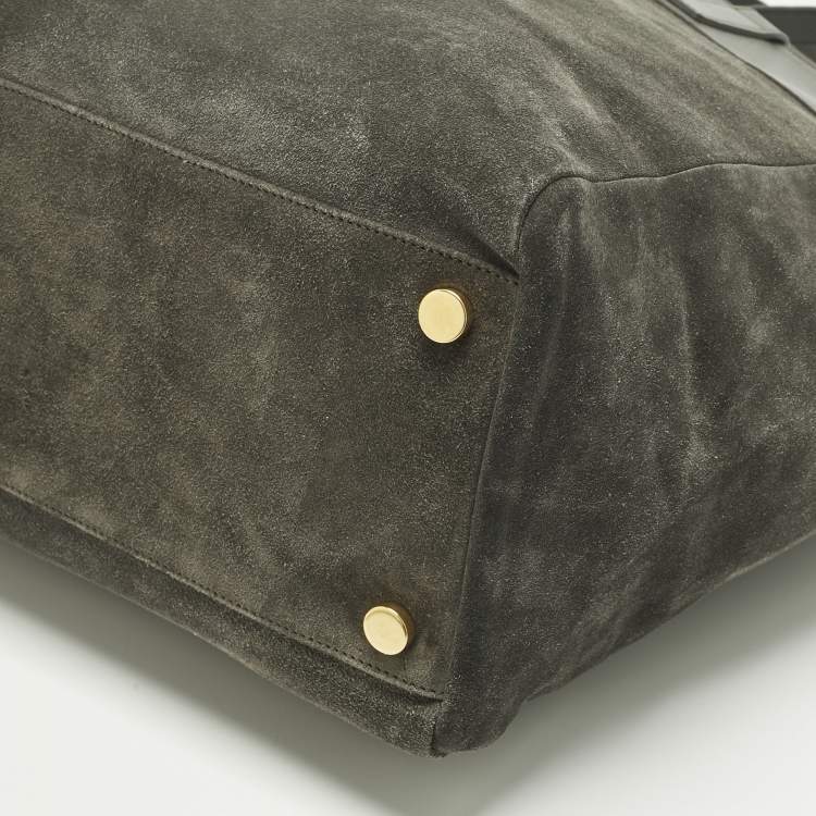 Pre Owned Saint Laurent Grey Suede and Leather Suede Reversible Shopper Tote