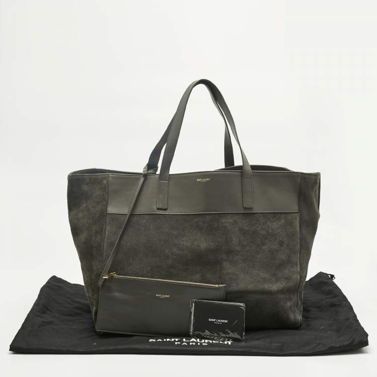 Pre Owned Saint Laurent Grey Suede and Leather Suede Reversible Shopper Tote