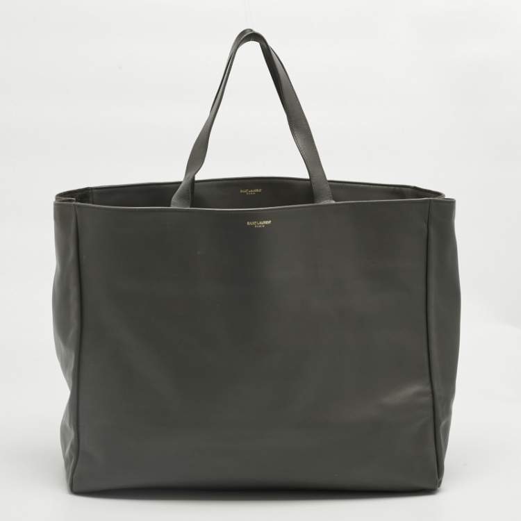 Pre Owned Saint Laurent Grey Suede and Leather Suede Reversible Shopper Tote