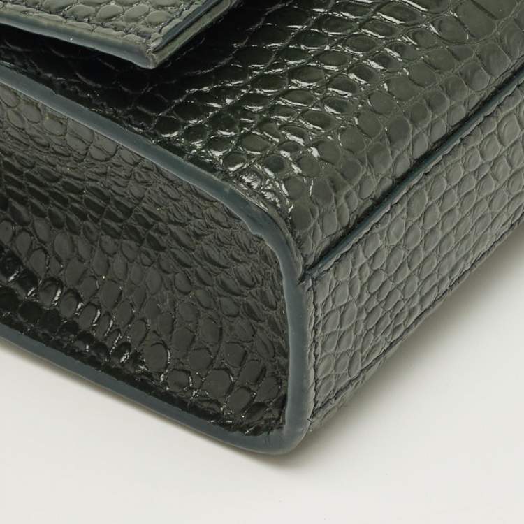 Pre Owned Saint Laurent Green Croc Leather Medium Kate Tassel Chain Shoulder Bag