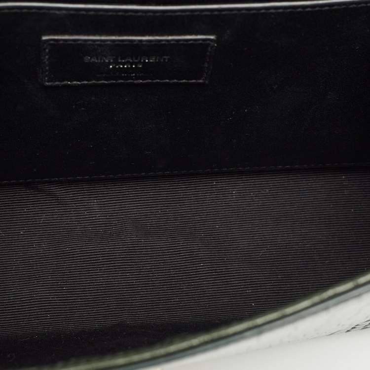 Pre Owned Saint Laurent Green Croc Leather Medium Kate Tassel Chain Shoulder Bag