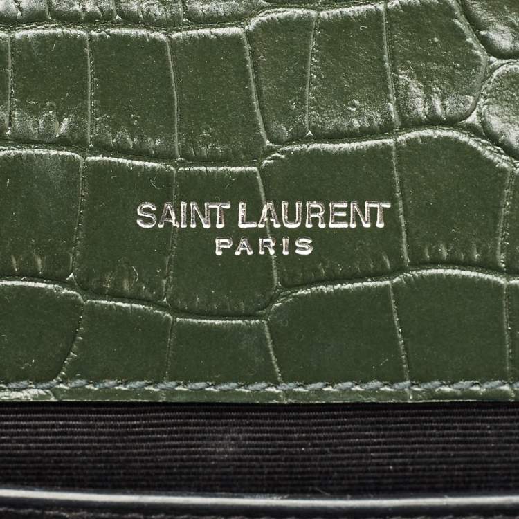 Pre Owned Saint Laurent Green Croc Leather Medium Kate Tassel Chain Shoulder Bag