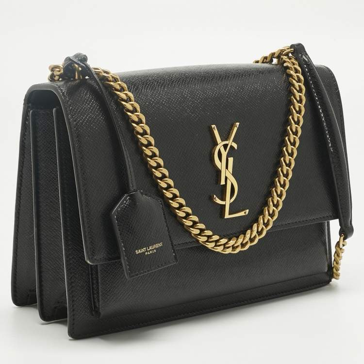 Pre Owned Saint Laurent Black Leather Medium Sunset Shoulder Bag