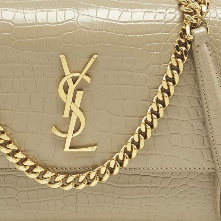 Pre Owned Saint Laurent Beige Croc Embossed Leather Medium Sunset Shoulder Bag