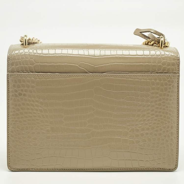 Pre Owned Saint Laurent Beige Croc Embossed Leather Medium Sunset Shoulder Bag