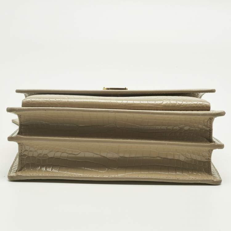 Pre Owned Saint Laurent Beige Croc Embossed Leather Medium Sunset Shoulder Bag