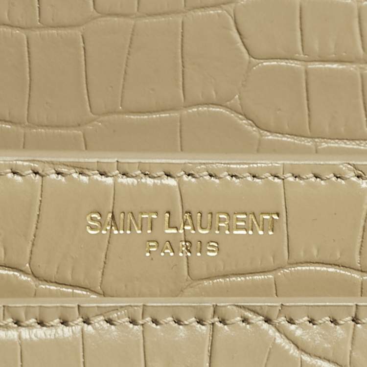 Pre Owned Saint Laurent Beige Croc Embossed Leather Medium Sunset Shoulder Bag