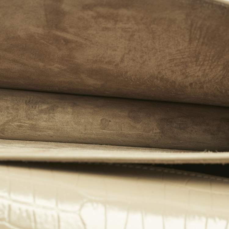 Pre Owned Saint Laurent Beige Croc Embossed Leather Medium Sunset Shoulder Bag