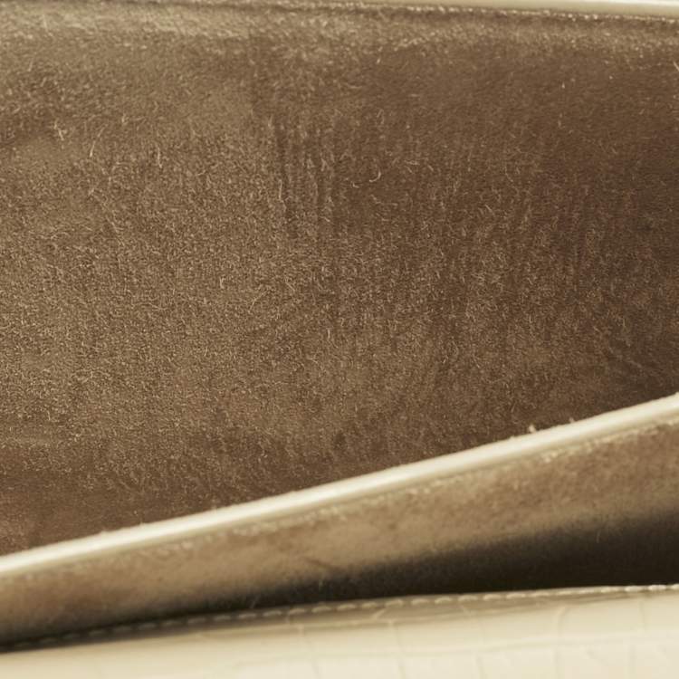 Pre Owned Saint Laurent Beige Croc Embossed Leather Medium Sunset Shoulder Bag