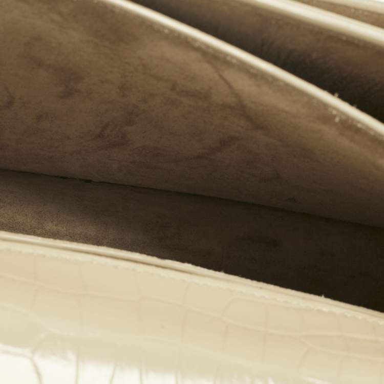 Pre Owned Saint Laurent Beige Croc Embossed Leather Medium Sunset Shoulder Bag