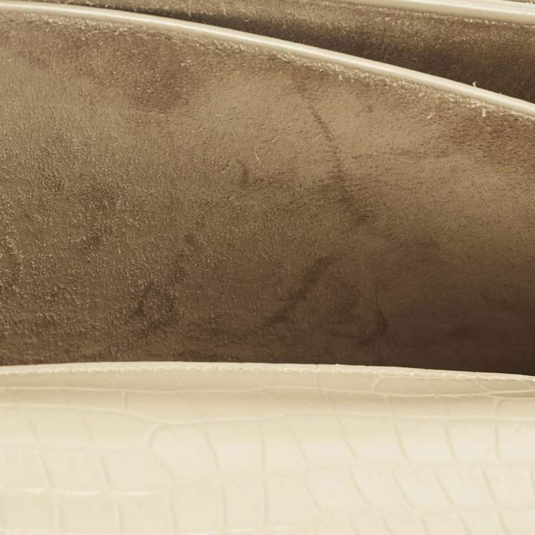Pre Owned Saint Laurent Beige Croc Embossed Leather Medium Sunset Shoulder Bag