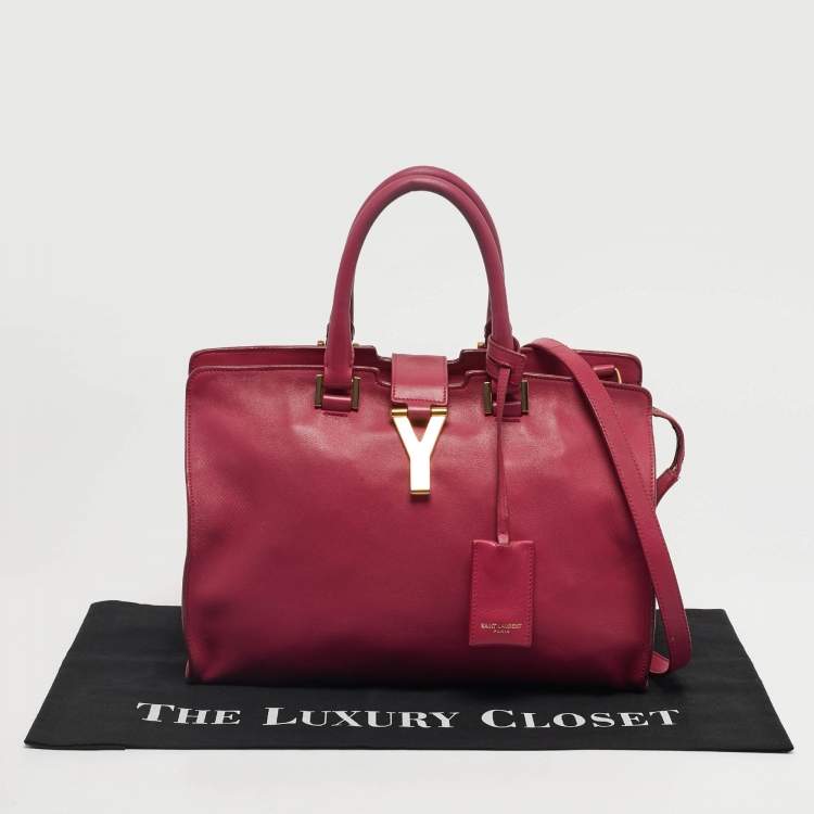 Pre Owned Saint Laurent Fuchsia Leather Small Cabas Chyc Tote