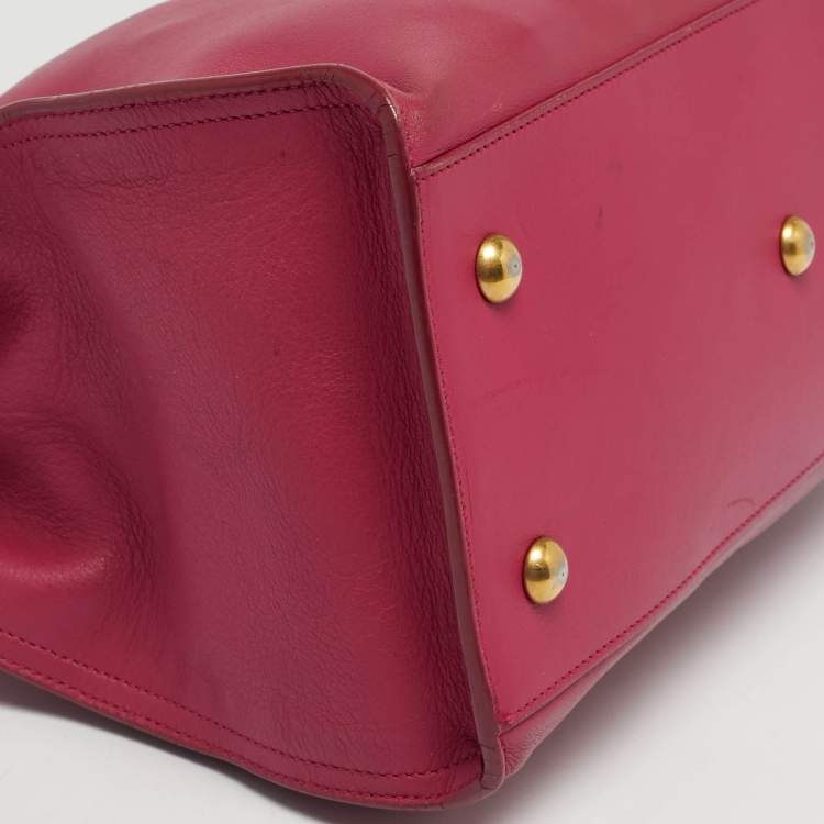 Pre Owned Saint Laurent Fuchsia Leather Small Cabas Chyc Tote