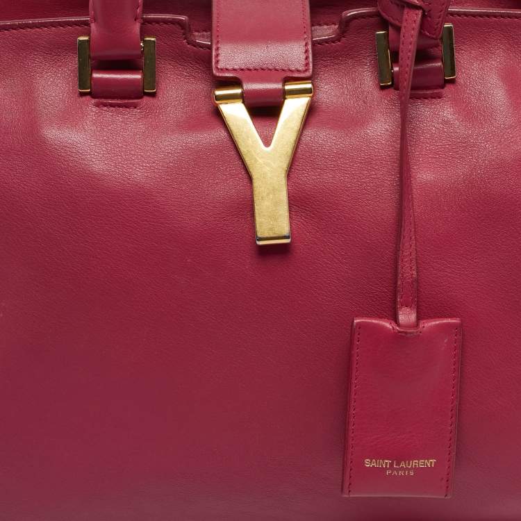 Pre Owned Saint Laurent Fuchsia Leather Small Cabas Chyc Tote