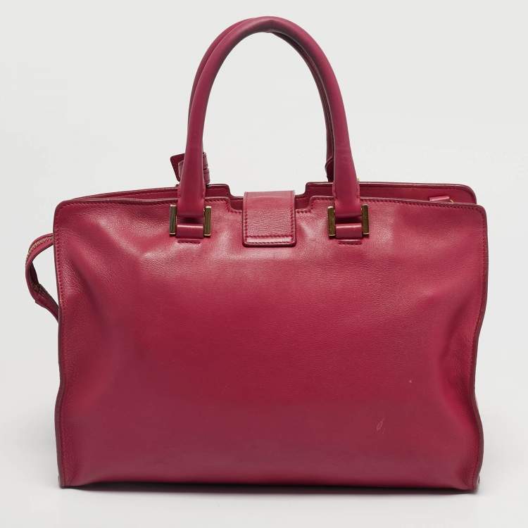 Pre Owned Saint Laurent Fuchsia Leather Small Cabas Chyc Tote