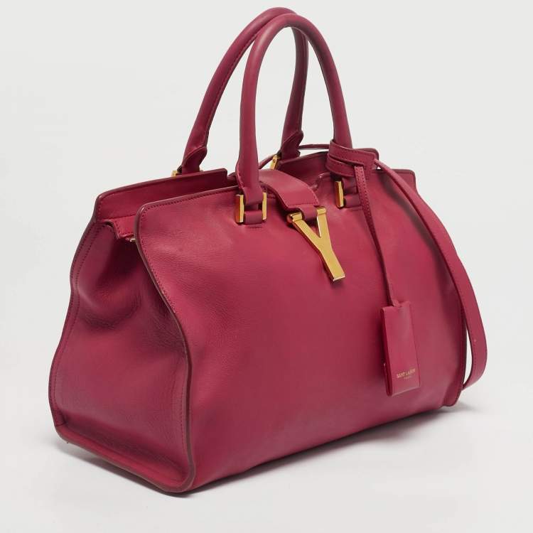 Pre Owned Saint Laurent Fuchsia Leather Small Cabas Chyc Tote